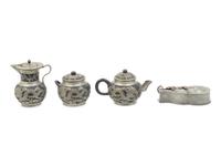 Four Chinese Pewter and Pewter Mounted Articles