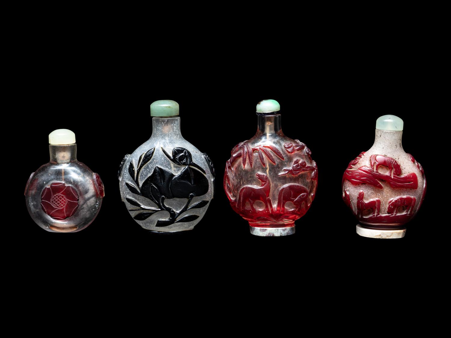 Four Chinese Overlay Glass Snuff Bottles