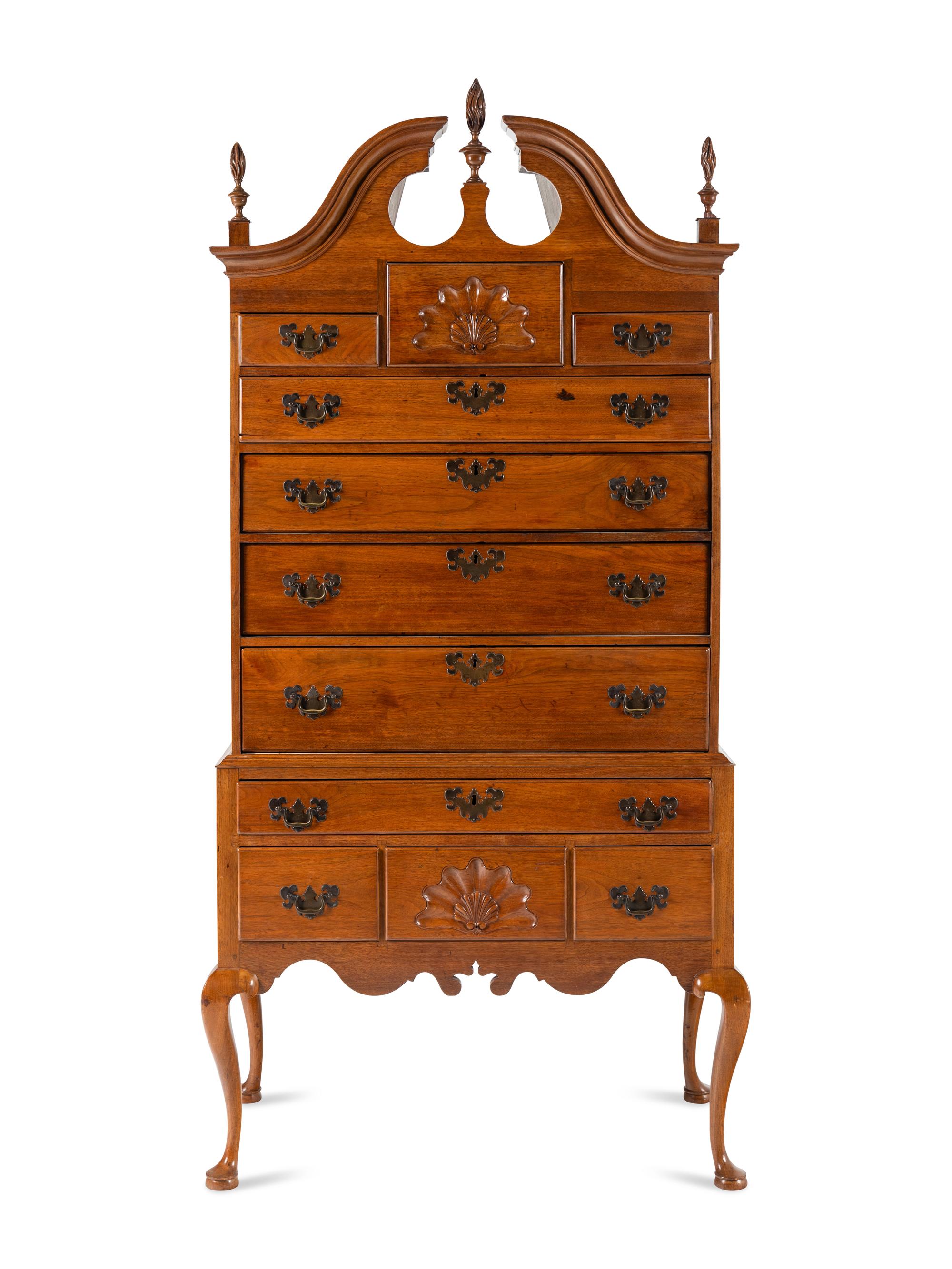 A Queen Anne Carved Walnut High Chest Of Drawers