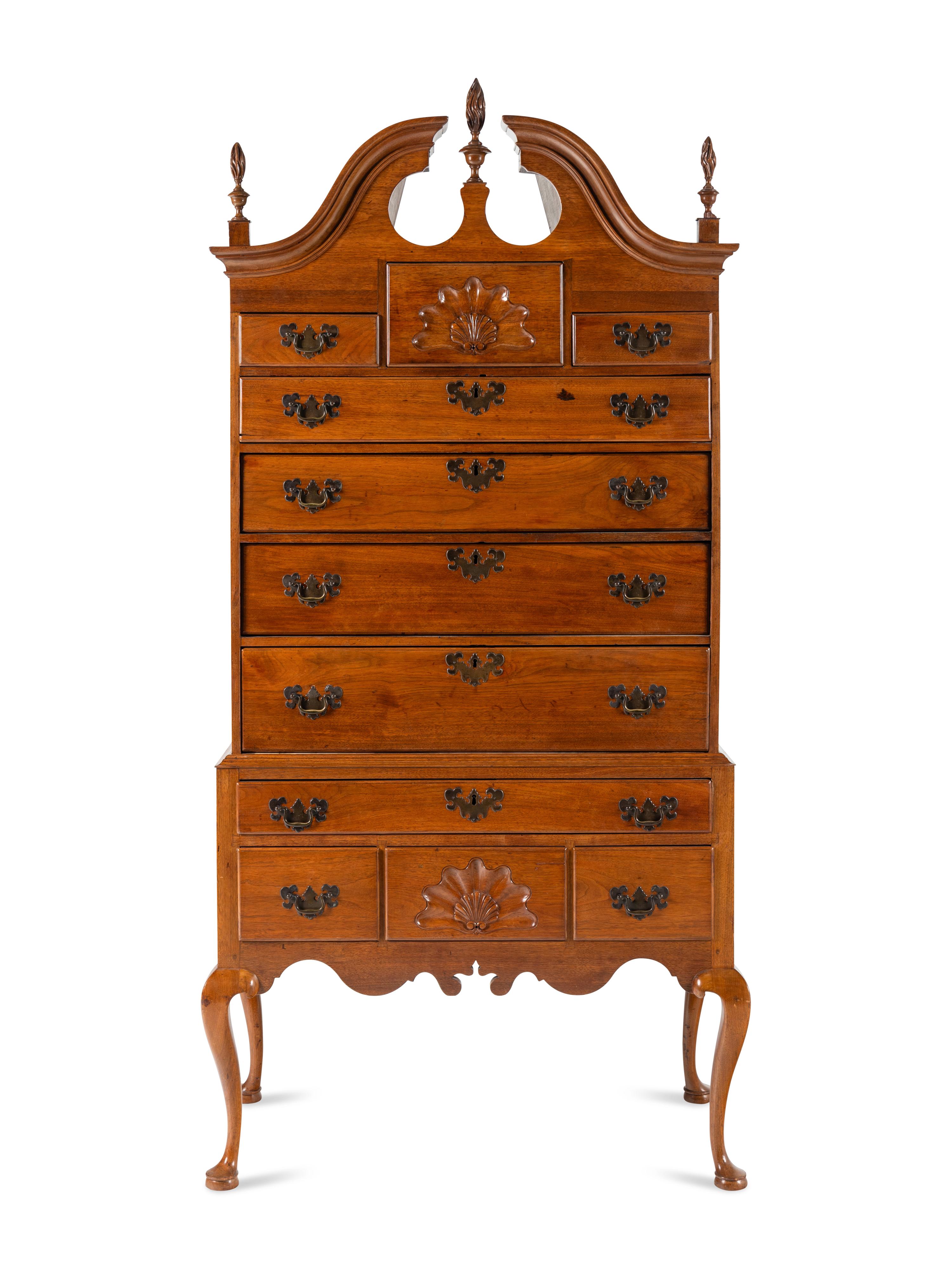 A Queen Anne Carved Walnut High Chest Of Drawers