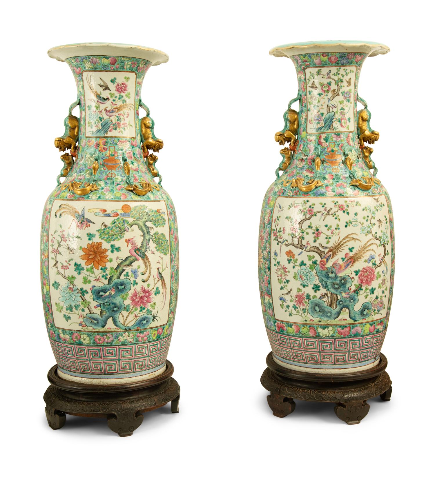 A Pair of Large Chinese Famille Verte Porcelain Vases