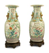 A Pair of Large Chinese Famille Verte Porcelain Vases