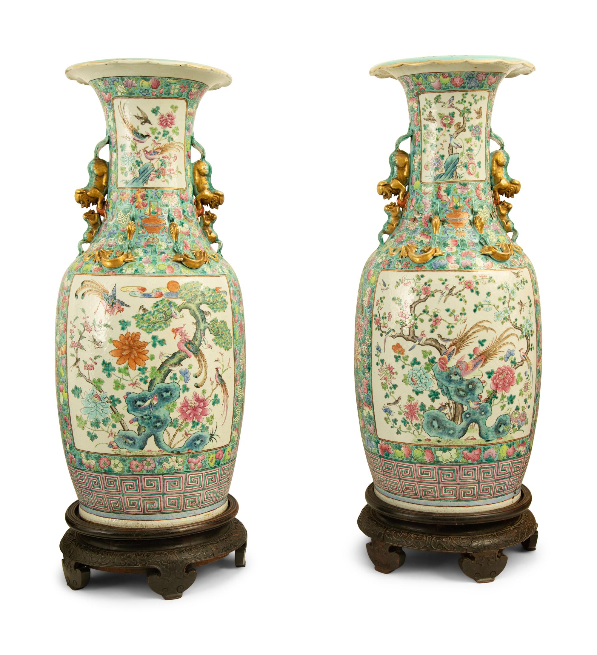 A Pair of Large Chinese Famille Verte Porcelain Vases