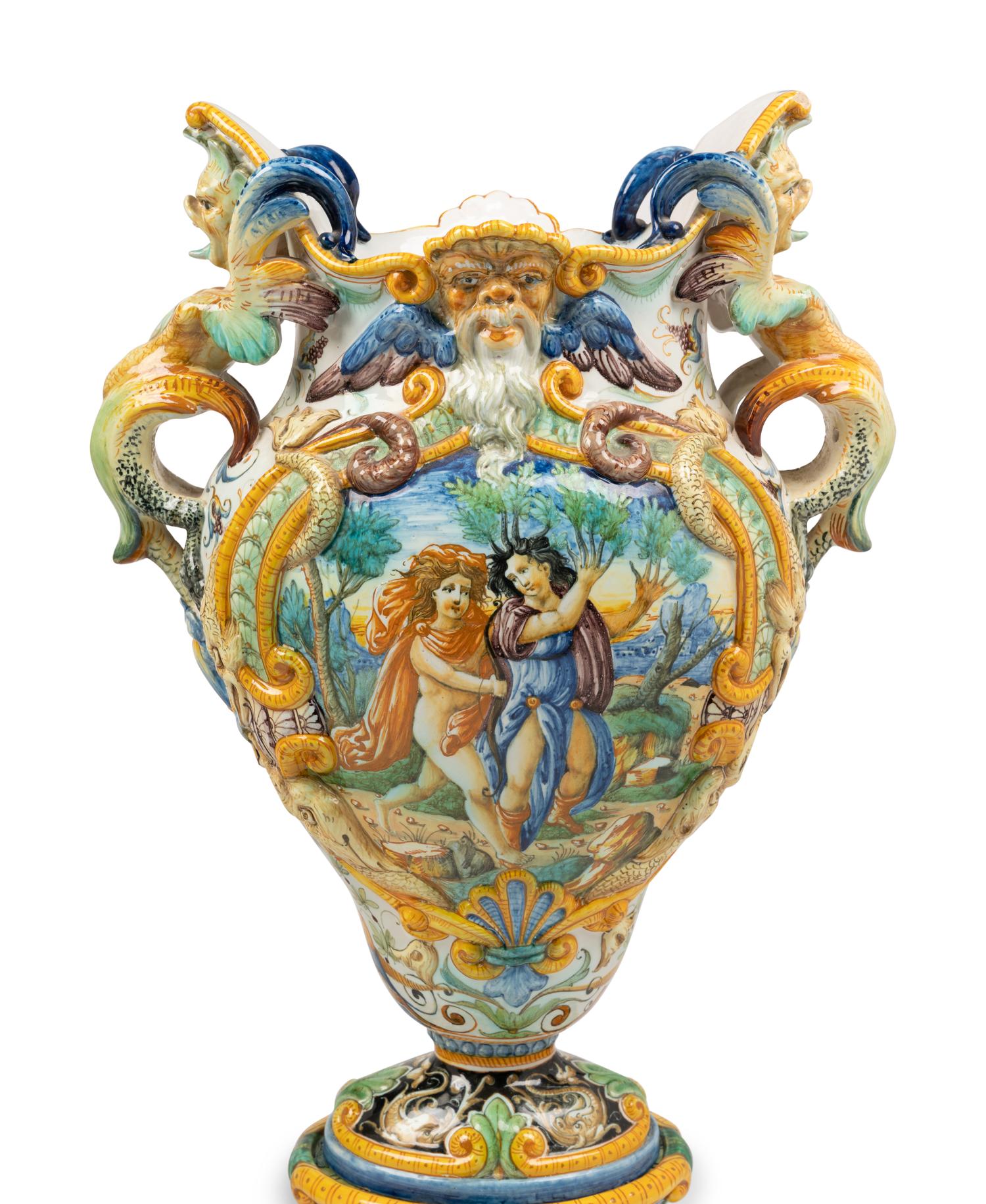 A Pair of Italian Majolica Urns