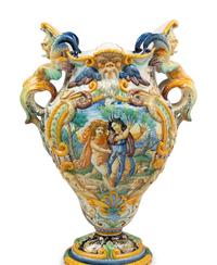 A Pair of Italian Majolica Urns