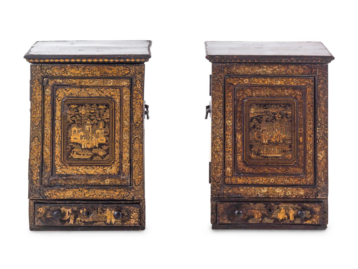 A Pair of Chinese Export Lacquered Cabinets