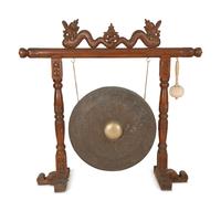 A Indonesian Gamelan Gong on Carved Wood Stand with Mallet — 19th/20th Century