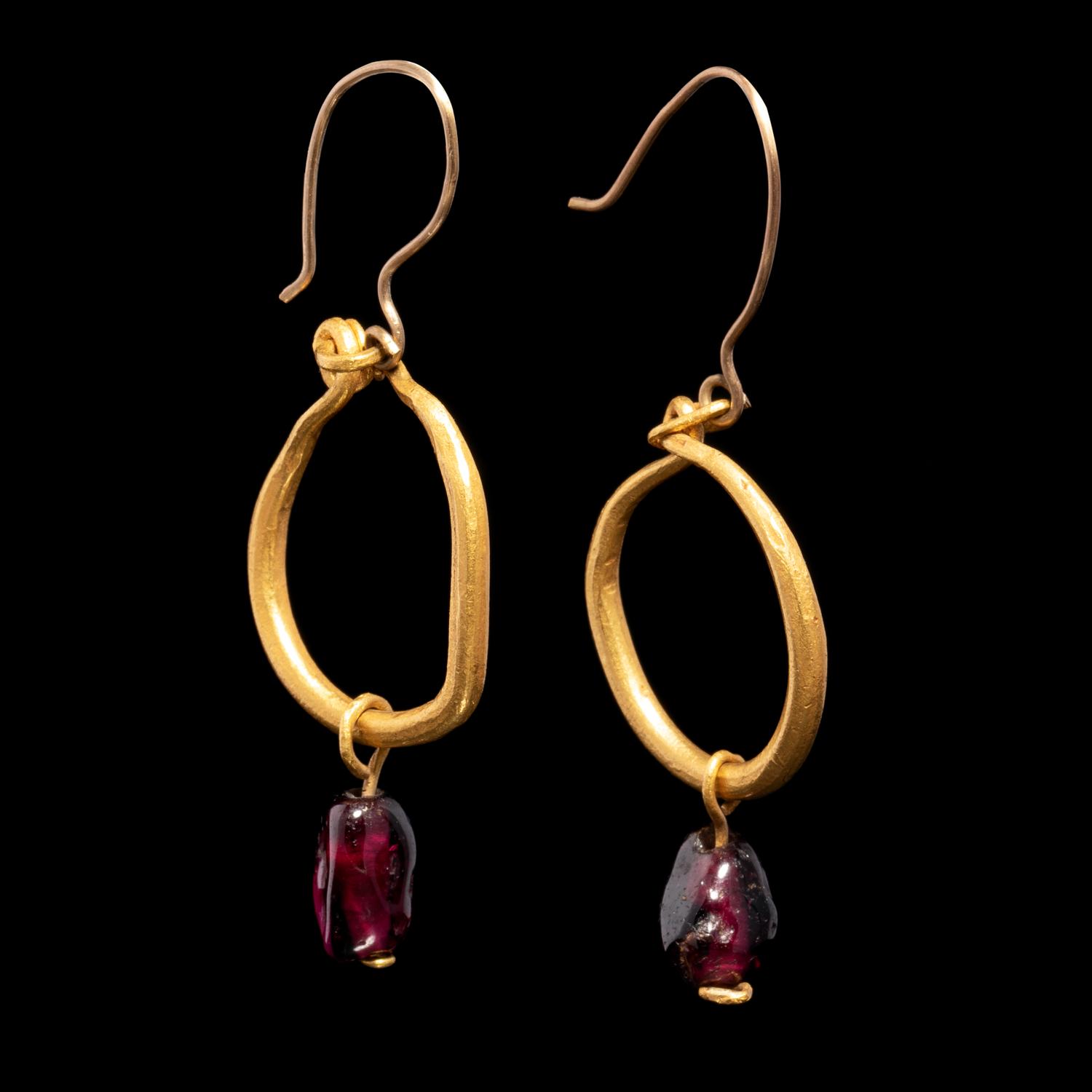 A Pair of Roman Gold and Garnet Earrings