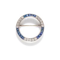 OSCAR HEYMAN, PLATINUM, DIAMOND AND SAPPHIRE BROOCH