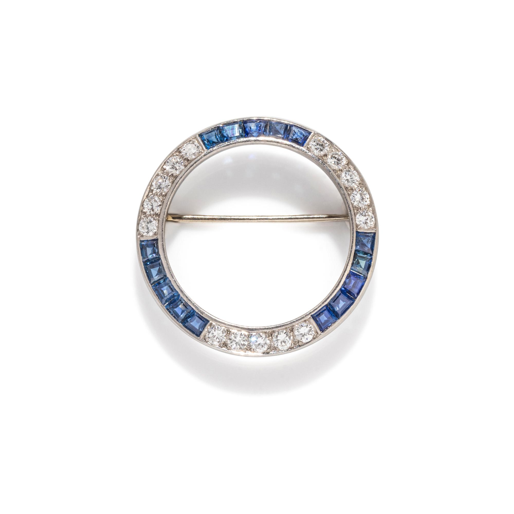 OSCAR HEYMAN, PLATINUM, DIAMOND AND SAPPHIRE BROOCH