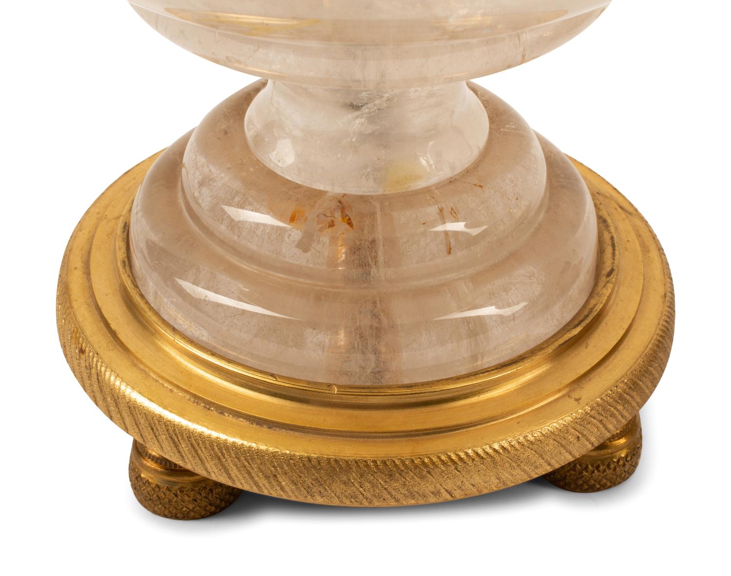 A Pair of Louis XVI Style Gilt Bronze and Rock Crystal Lamps
