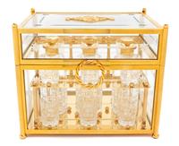 A French Brass and Glass Cave a Liqueur, Width 11 inches.