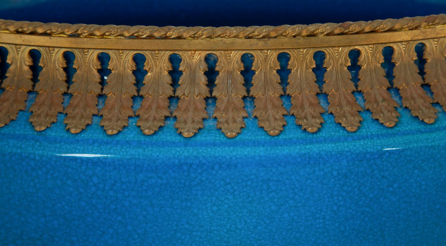 A Boch Frères Metal Mounted Porcelain Centerpiece Bowl