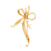 MIKIMOTO, YELLOW GOLD AND CULTURED PEARL BOW BROOCH