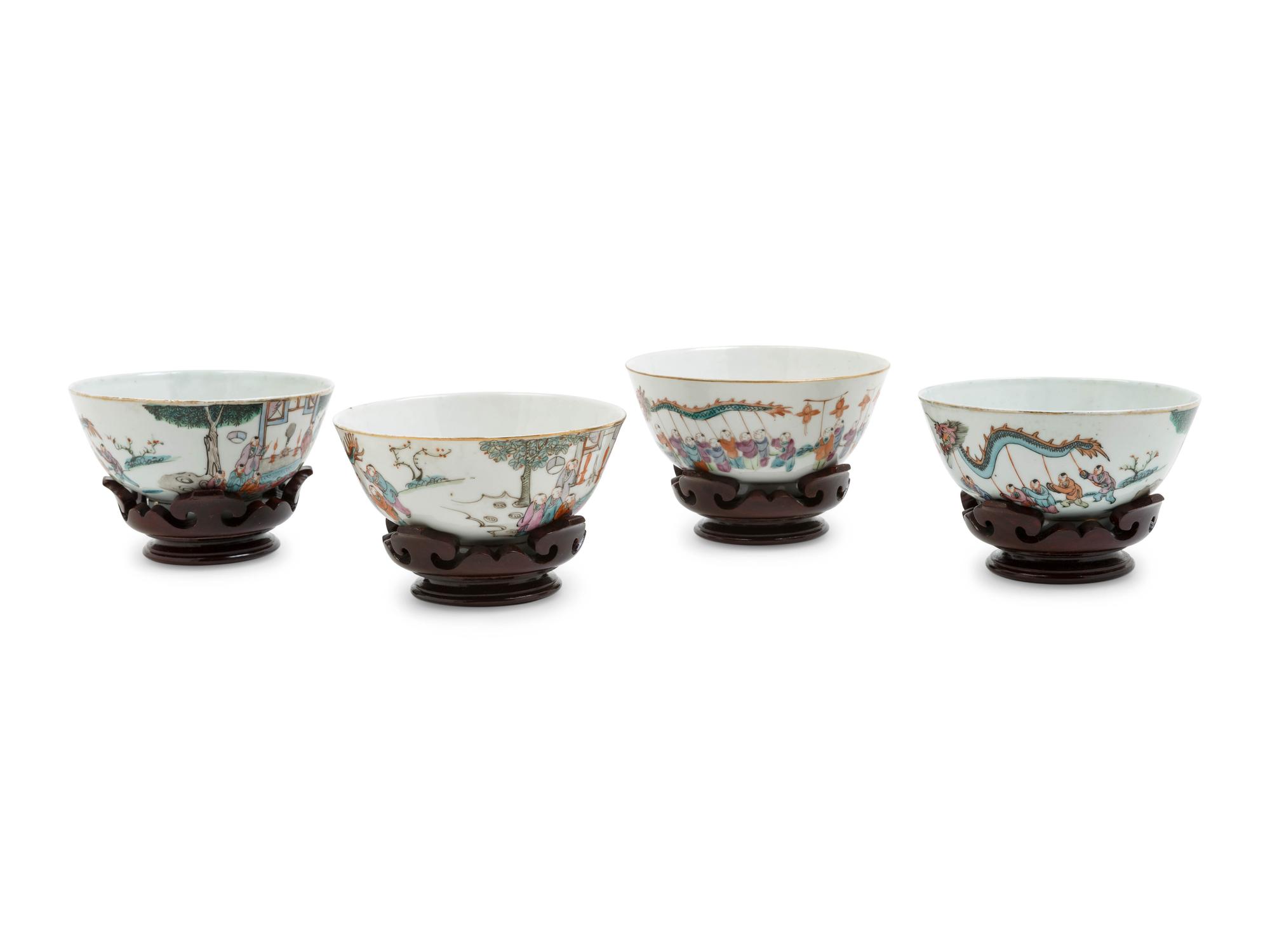 Four Chinese Famille Rose Porcelain Bowls