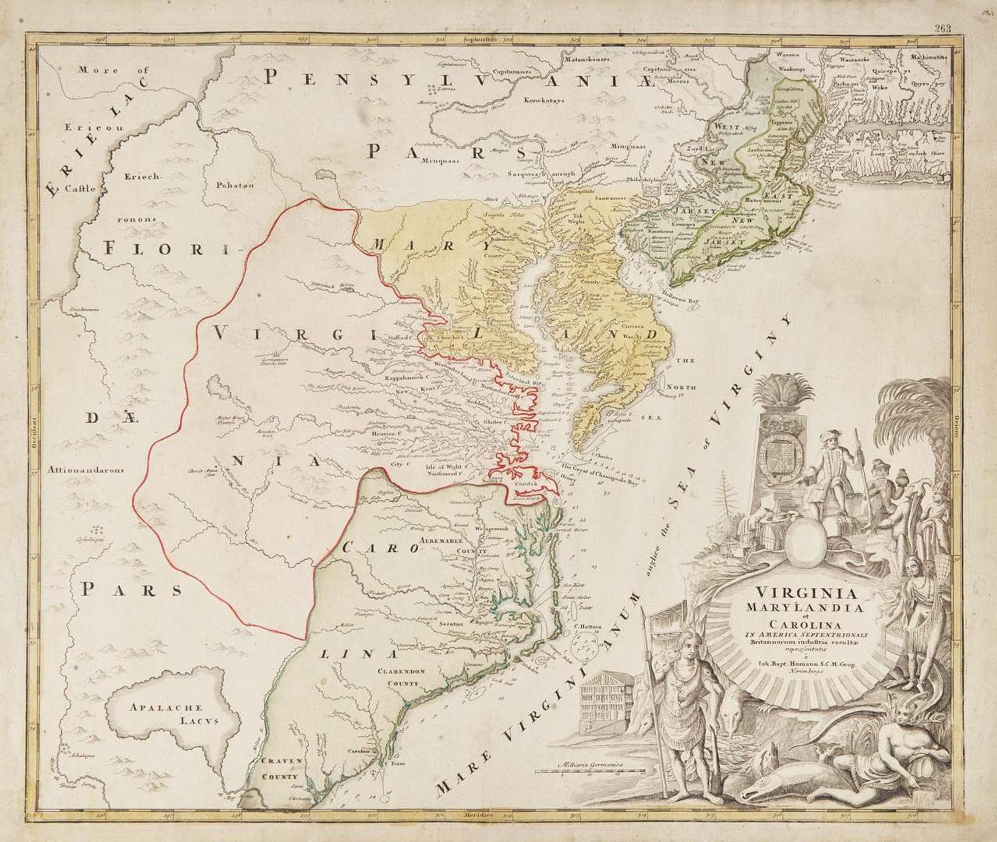 [Maps & Atlases] Homann, Joh(ann). Bapt(ist).: Virginia Marylandia et Carolina in America Septentrionali...