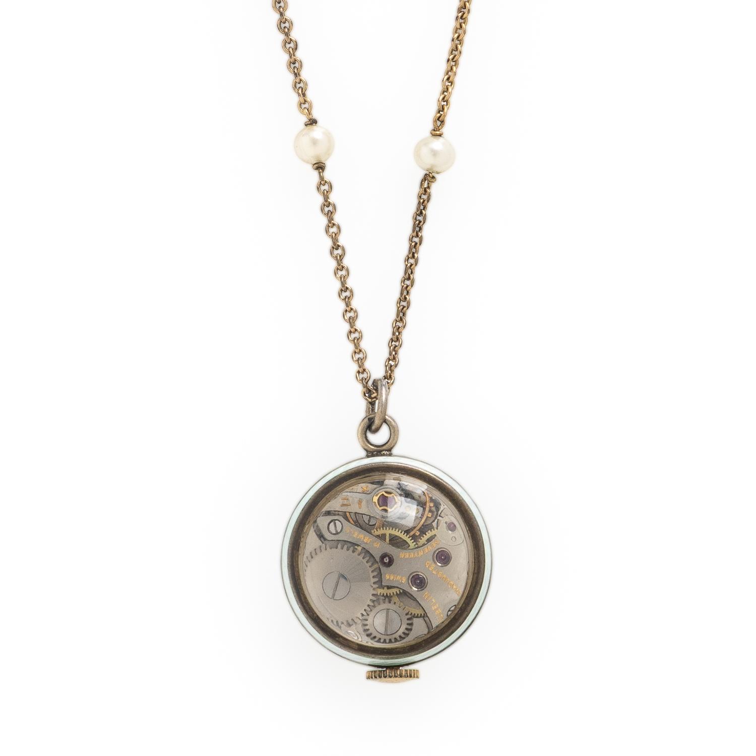 Gübelin, Enamel Pendant Ball Watch with Chain