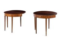 A Pair of George III Style Mahogany and Marquetry Flip-Top Tables