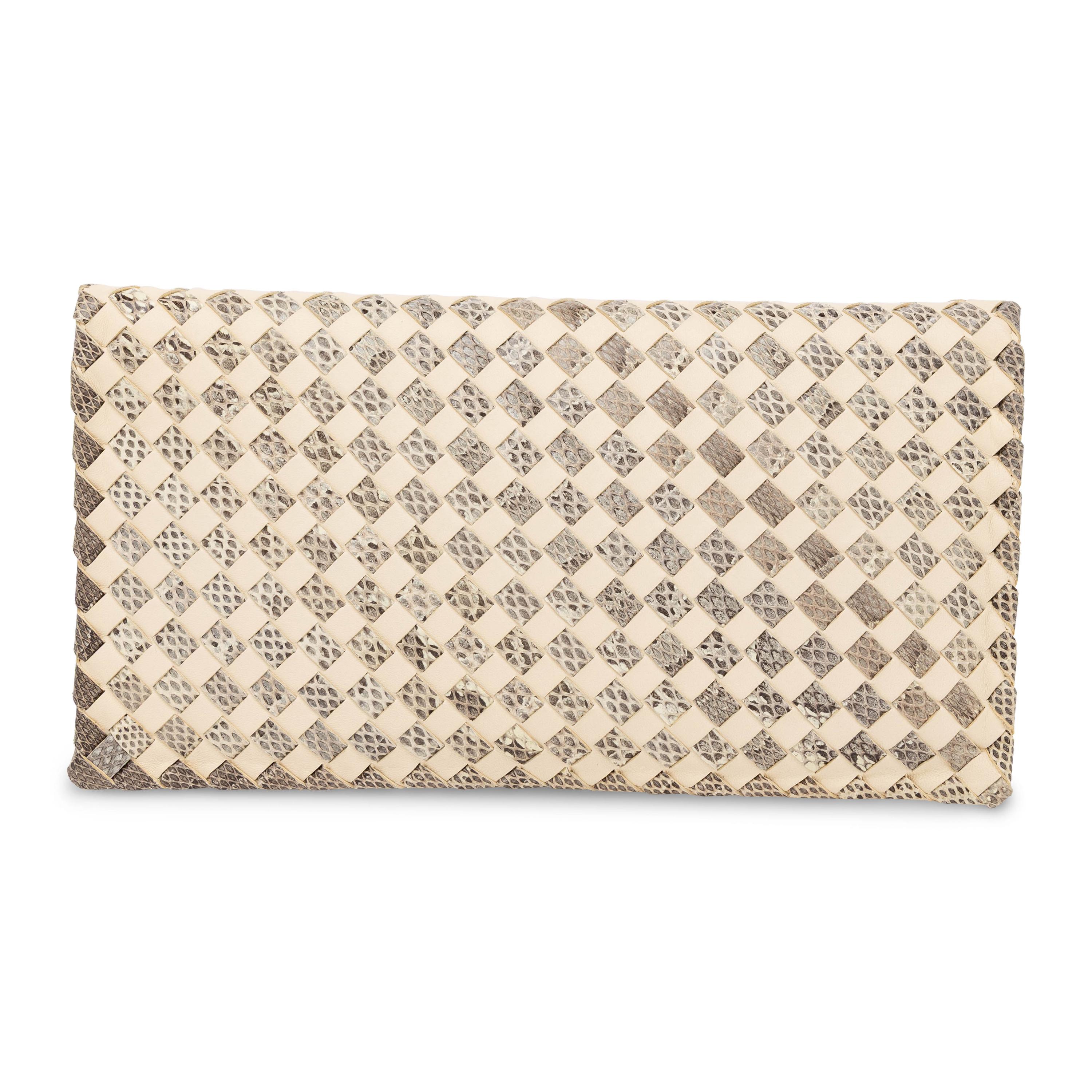 Bottega Veneta, Folded Clutch in Intrecciato Snakeskin & Leather