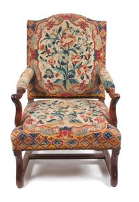 A French Provincial Tapestry Upholstered Walnut Fauteuil Height 41 1/2 inches.