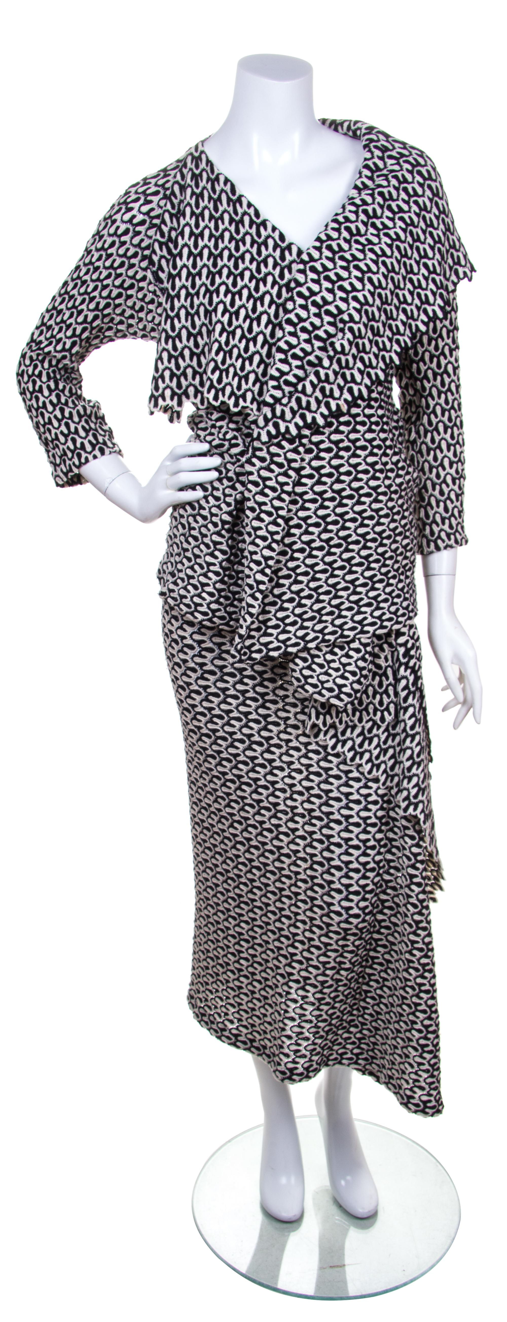 A Yohji Yamamoto Black and White Wool Knit Skirt Ensemble, Size M.