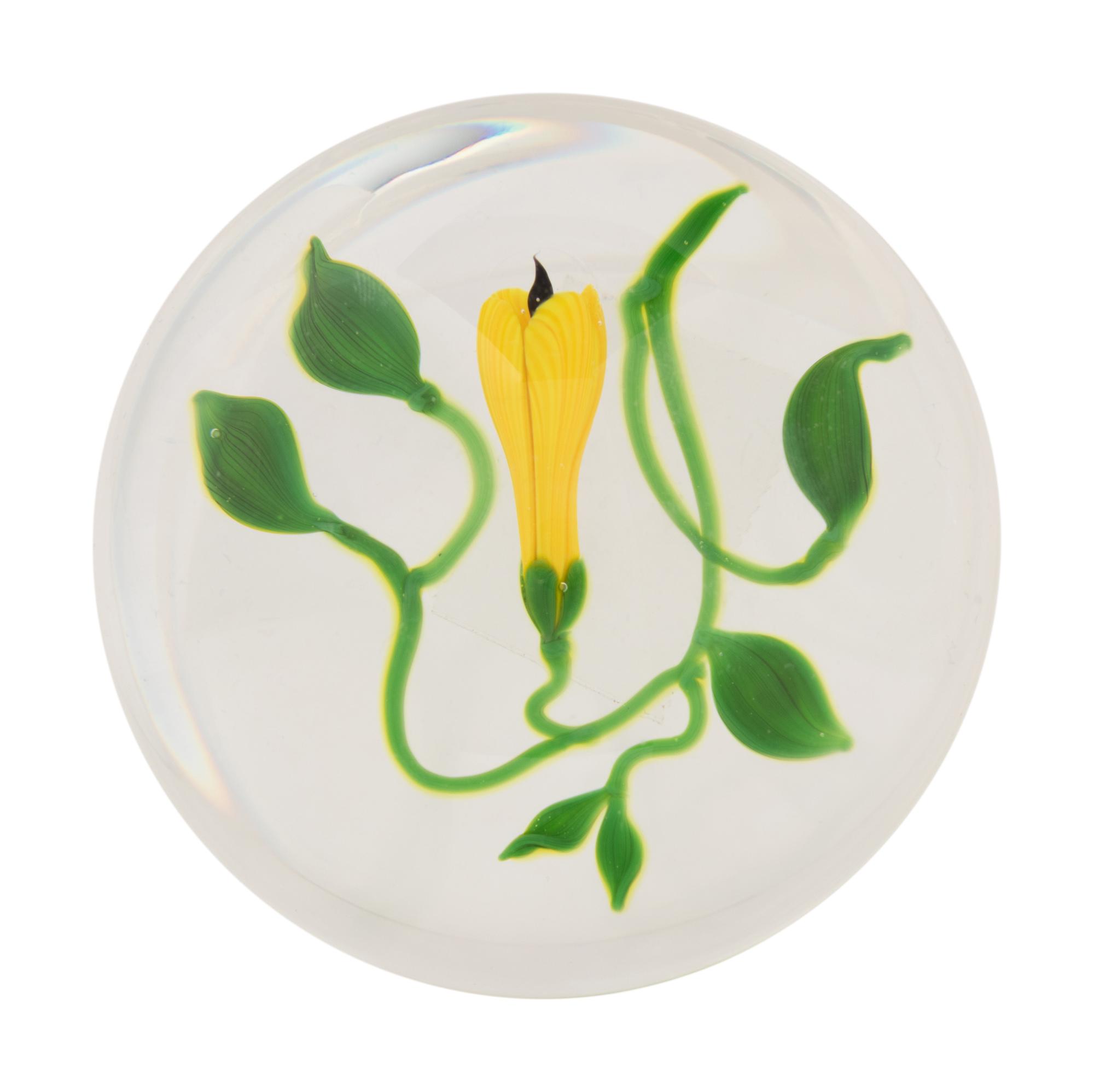 A Victor Trabucco Yellow Blossom Glass Paperweight