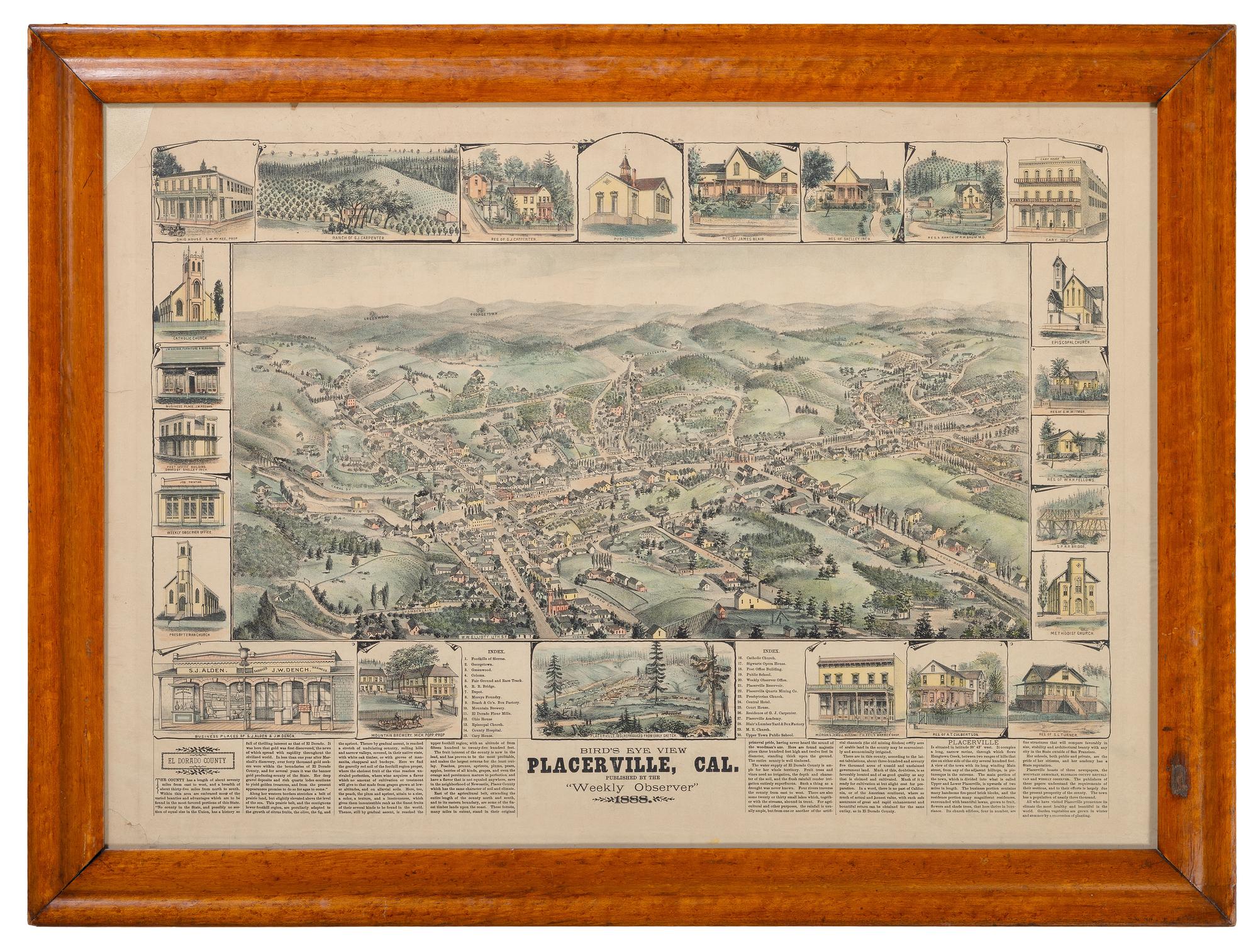 [GOLD RUSH]. Bird's Eye View, Placerville, CAL. [Los Angeles, CA]: The Weekly Observer, 1888.