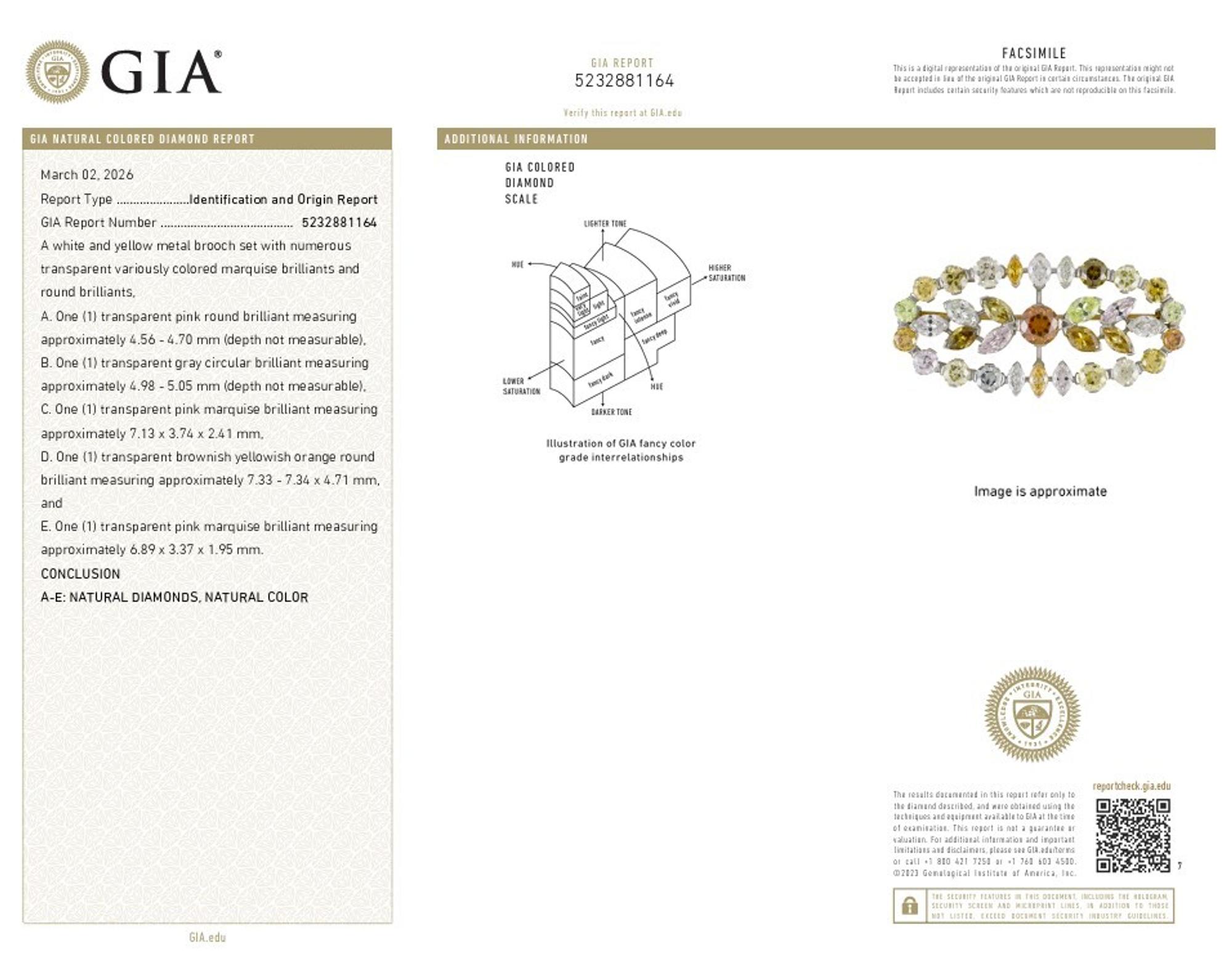 COLORED DIAMOND AND DIAMOND BROOCH