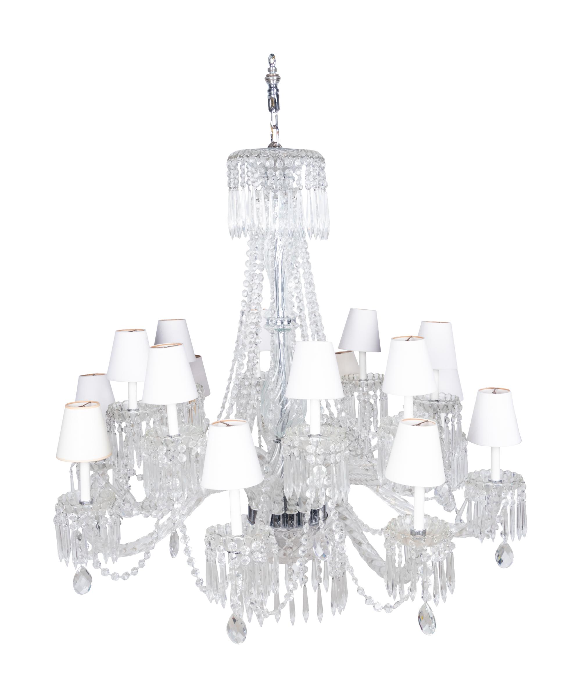 A Pair of Cut Glass Sixteen-Light Chandeliers