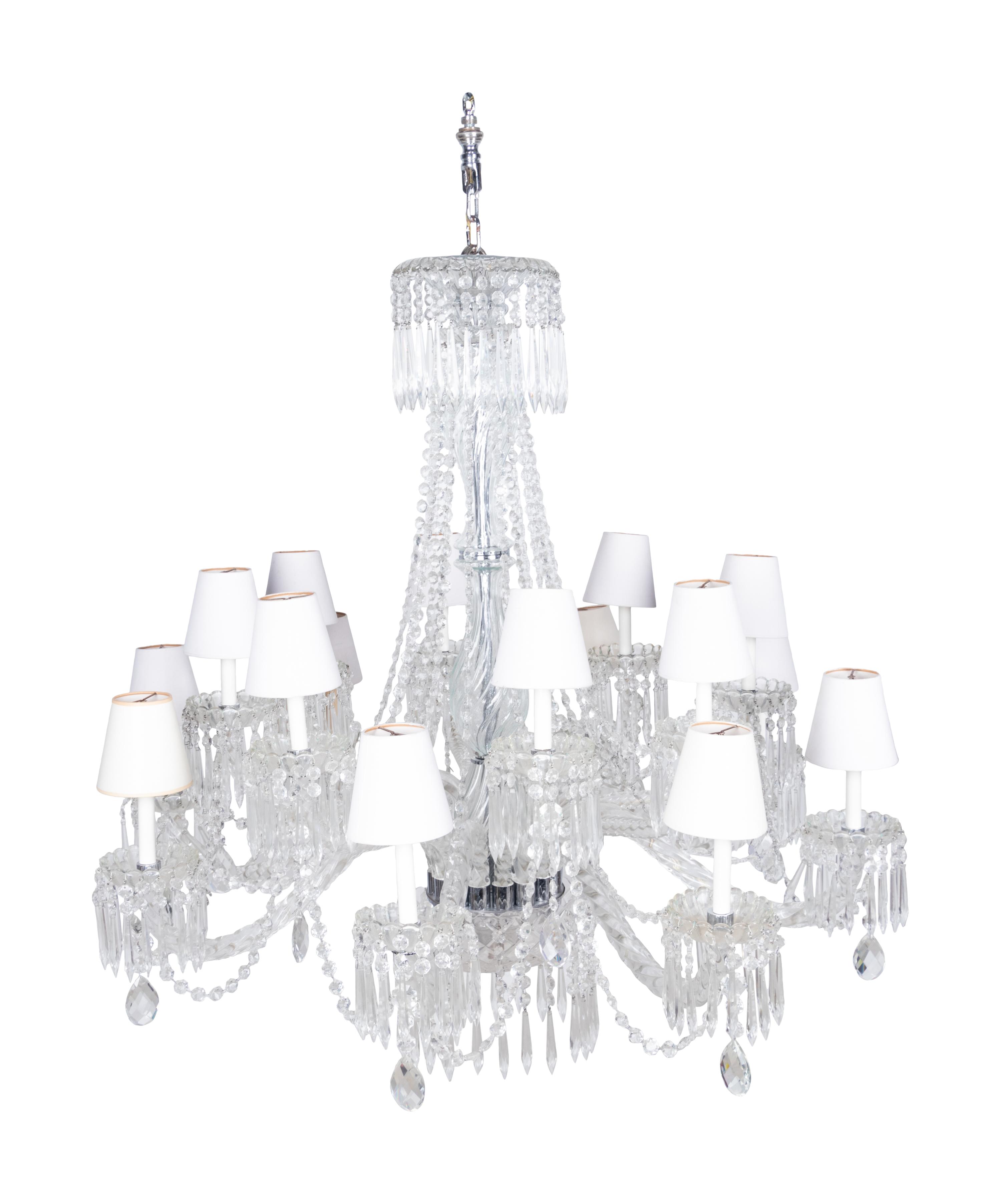 A Pair of Cut Glass Sixteen-Light Chandeliers