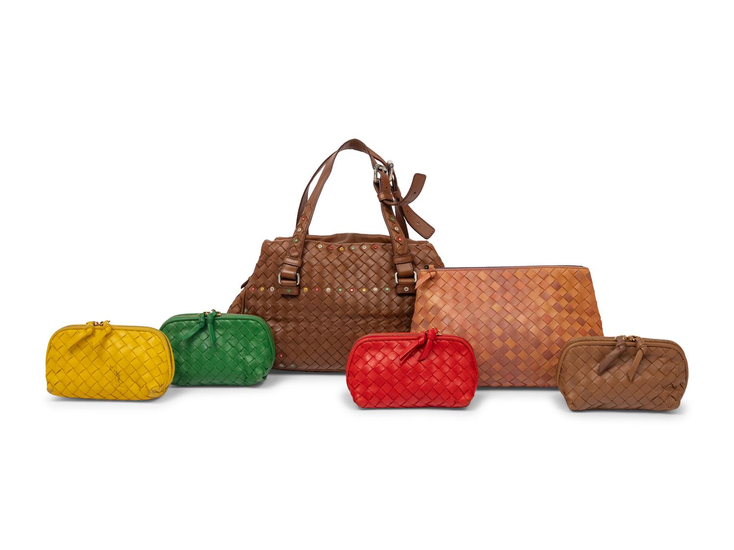 Six Bottega Veneta Intrecciato Leather Items