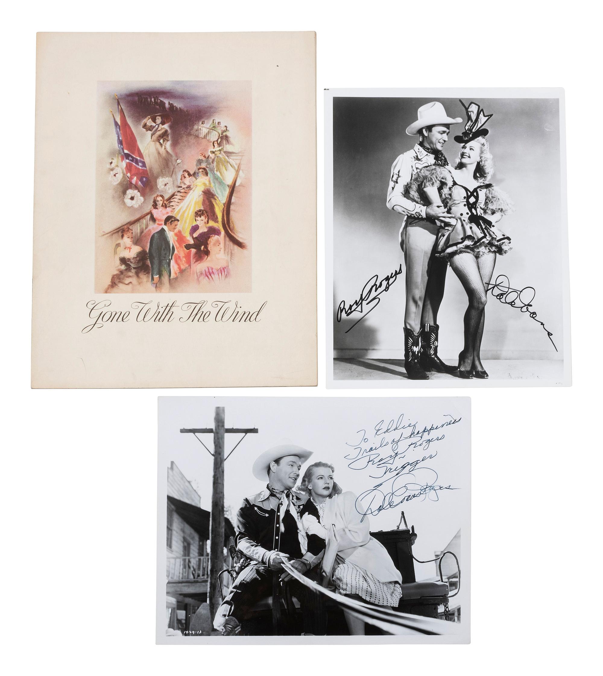 [ENTERTAINMENT]. A group of items associated with Hollywood and other movies, including signed photos of Roy Rogers and Dale Evans.
