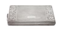 A Silver-Plate Cigarette Case, 20th Century, of rectangular hinged form with foliate and textured external decoration and gilt interior