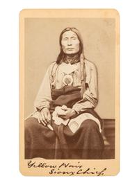 [NATIVE AMERICANS]. CDV of "Yellow Hair / Sioux Chief." Colorado Springs, CO: Byron H. Gurnsey, [1870].