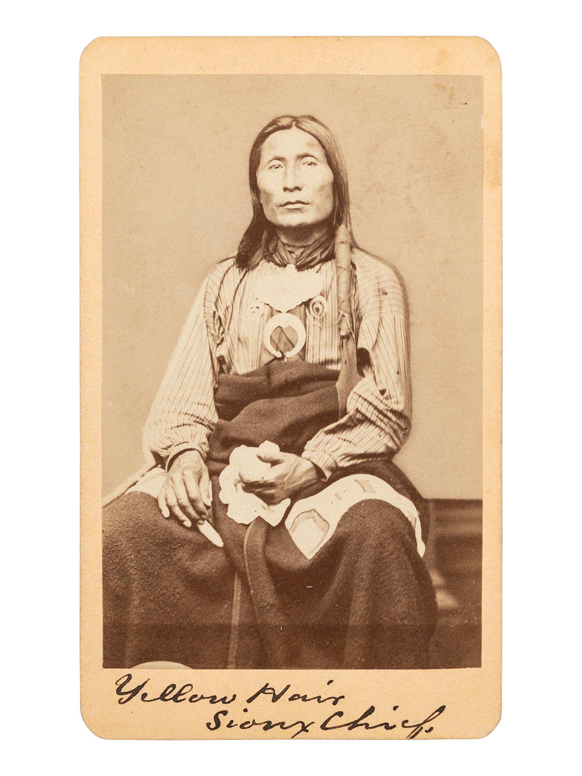 [NATIVE AMERICANS]. CDV of "Yellow Hair / Sioux Chief." Colorado Springs, CO: Byron H. Gurnsey, [1870].