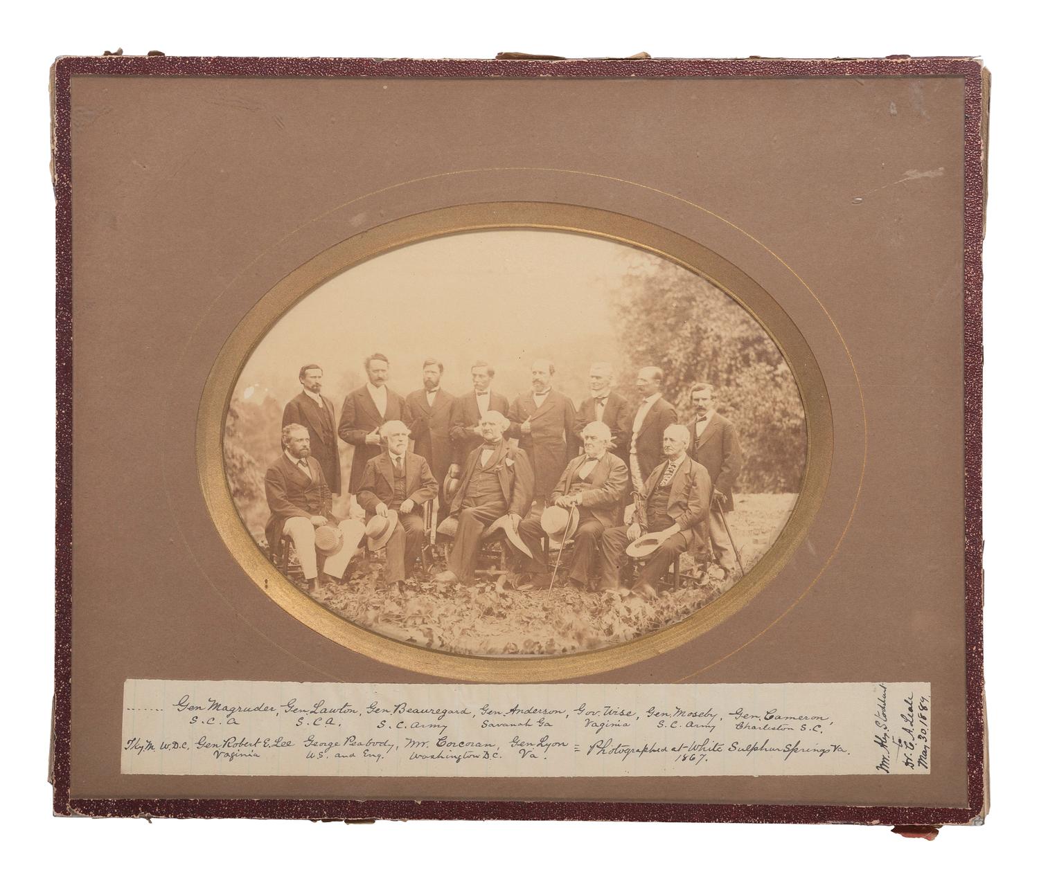 [CIVIL WAR - CONFEDERACY]. [ANDERSON, D.A. and JOHNSON, G.G., photographers]. Outdoor group portrait of Robert E. Lee and Confederate Generals at White Sulphur Springs, VA. 1869.