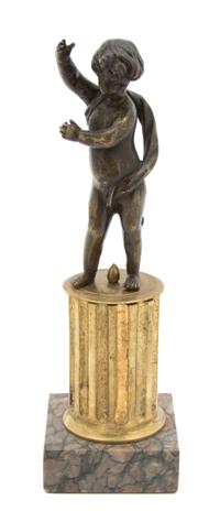 A French Bronze Putti on Gilt Columnar Base Height 10 1/2 inches. — 19TH CENTURY