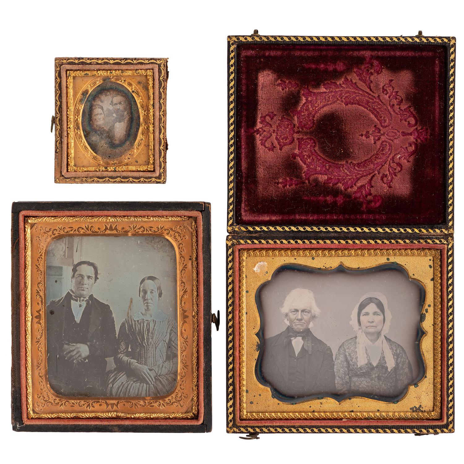 [EARLY PHOTOGRAPHY - PORTRAITURE]. A collection of daguerreotypes and ambrotypes of couples, including: