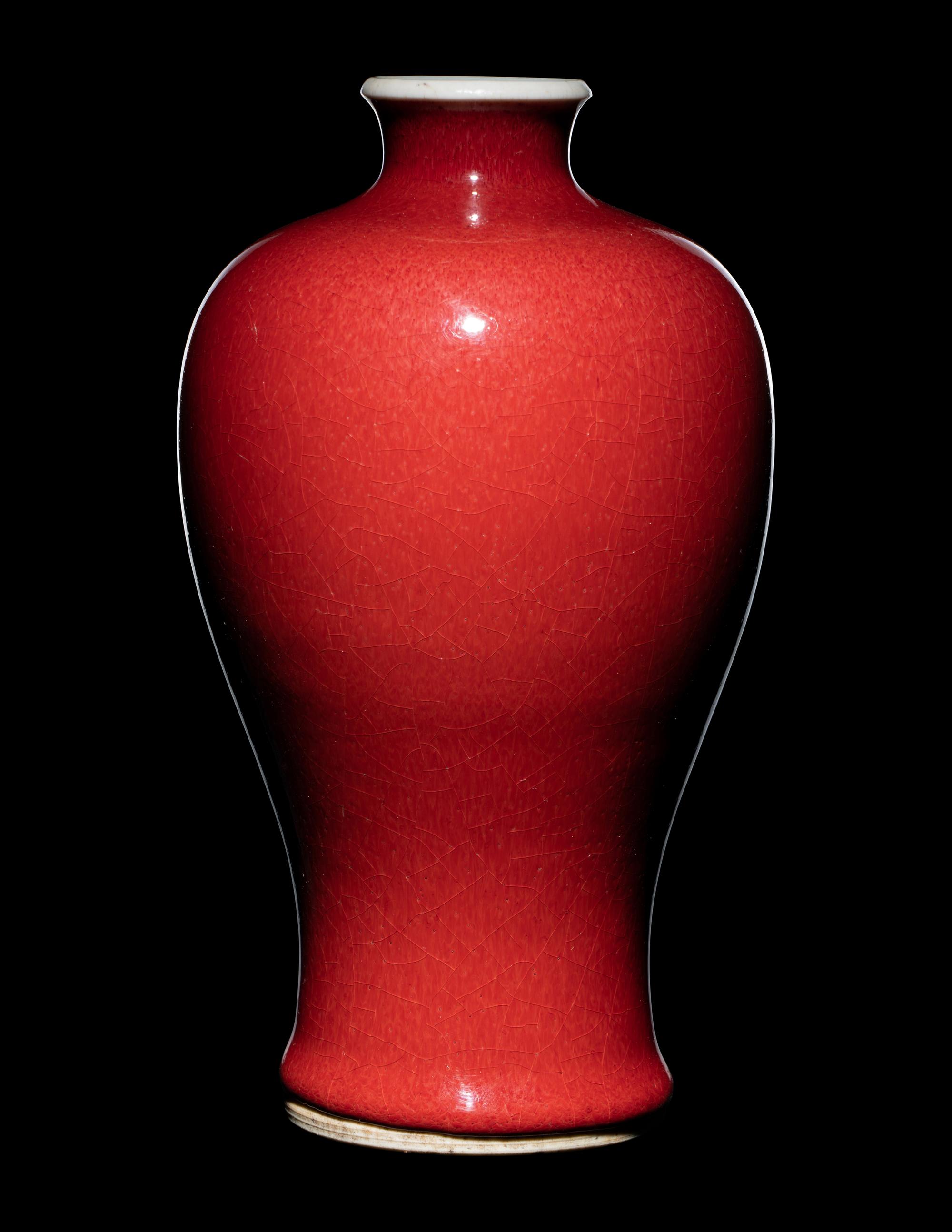 A Red Glazed Porcelain Meiping Vase