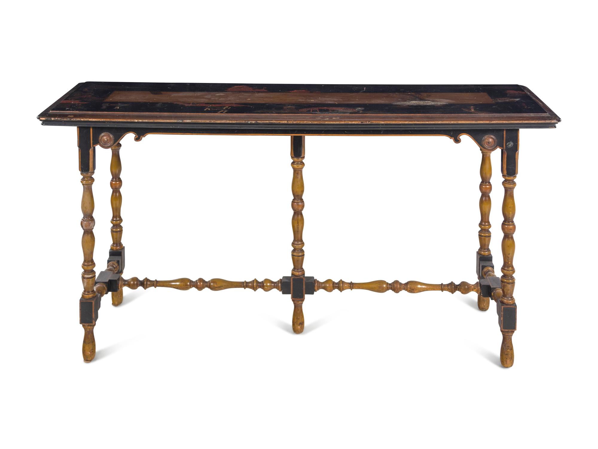 A Chinoiserie Decorated Black Lacquered Console Table