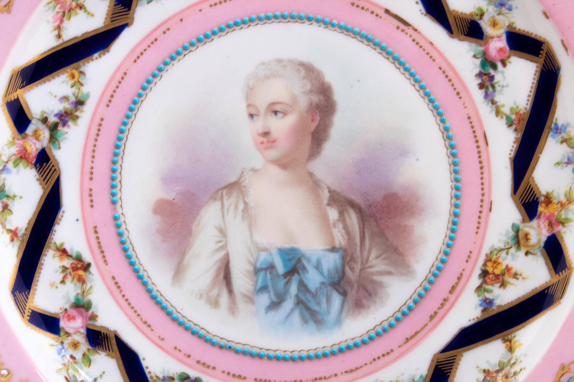 A Set of Twelve Sèvres Style Porcelain Plates Depicting Courtiers