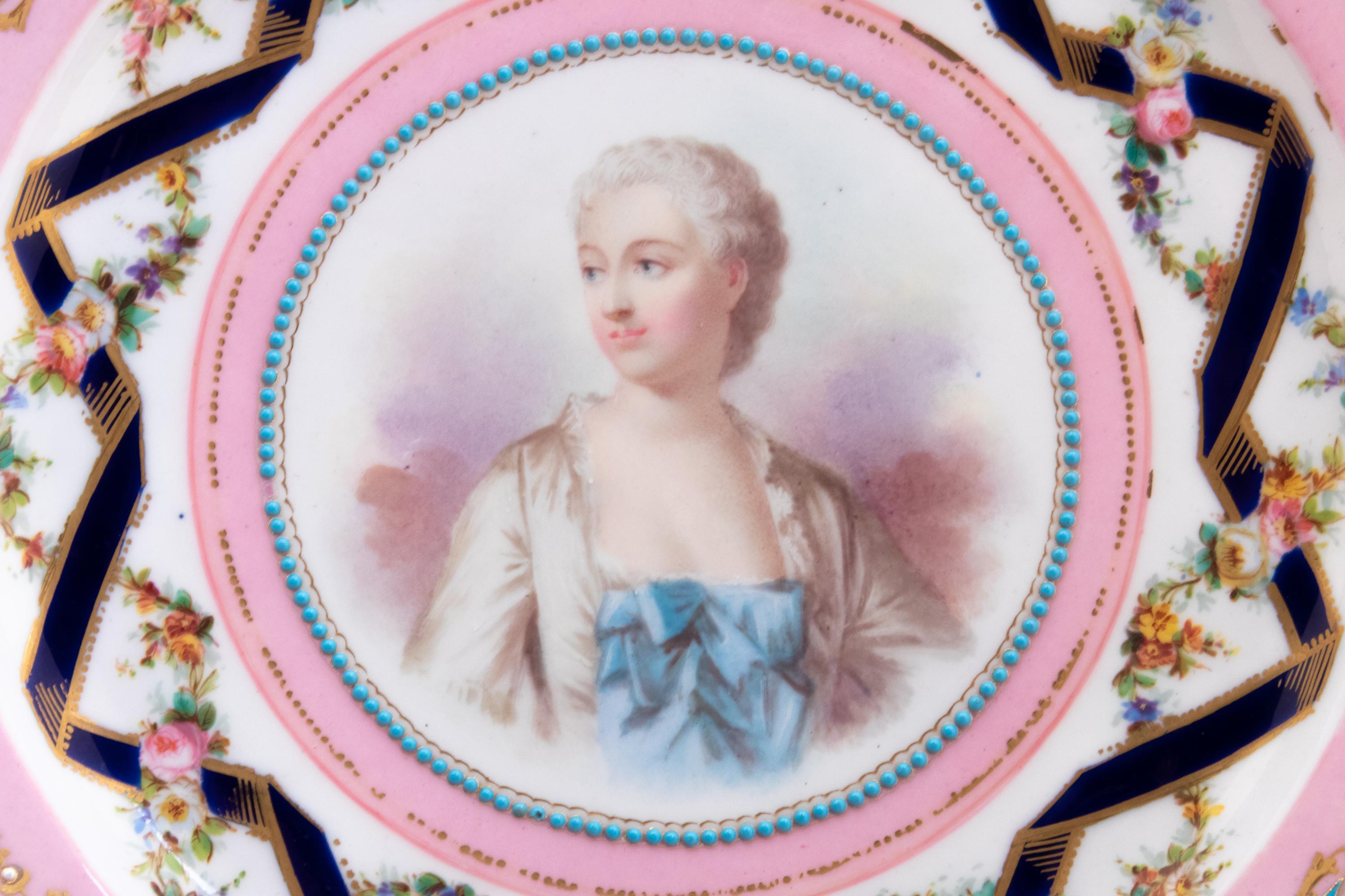 A Set of Twelve Sèvres Style Porcelain Plates Depicting Courtiers