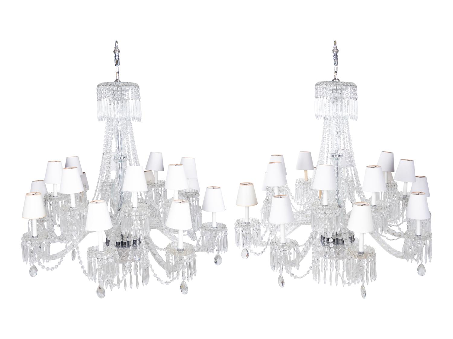 A Pair of Cut Glass Sixteen-Light Chandeliers