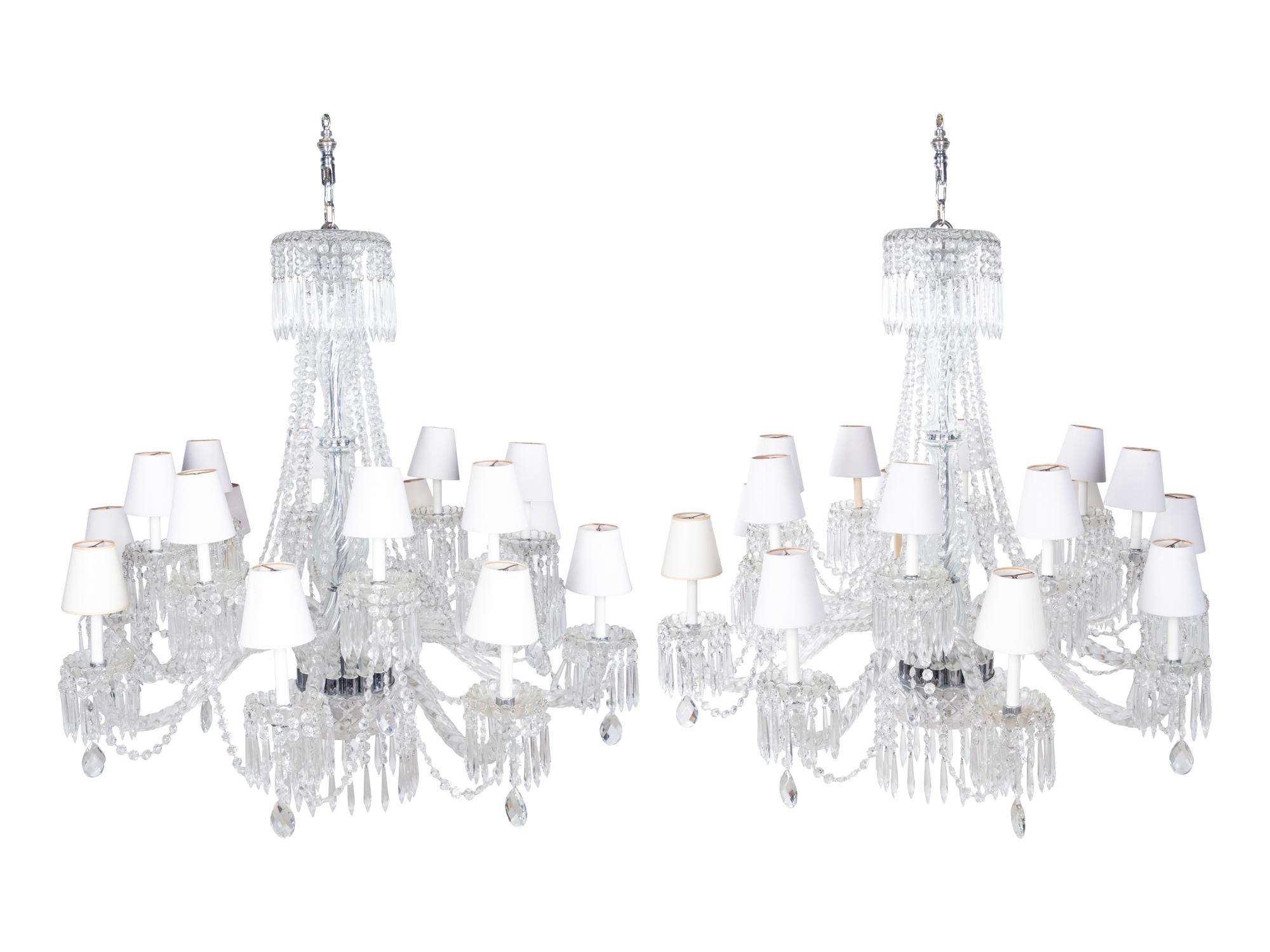 A Pair of Cut Glass Sixteen-Light Chandeliers