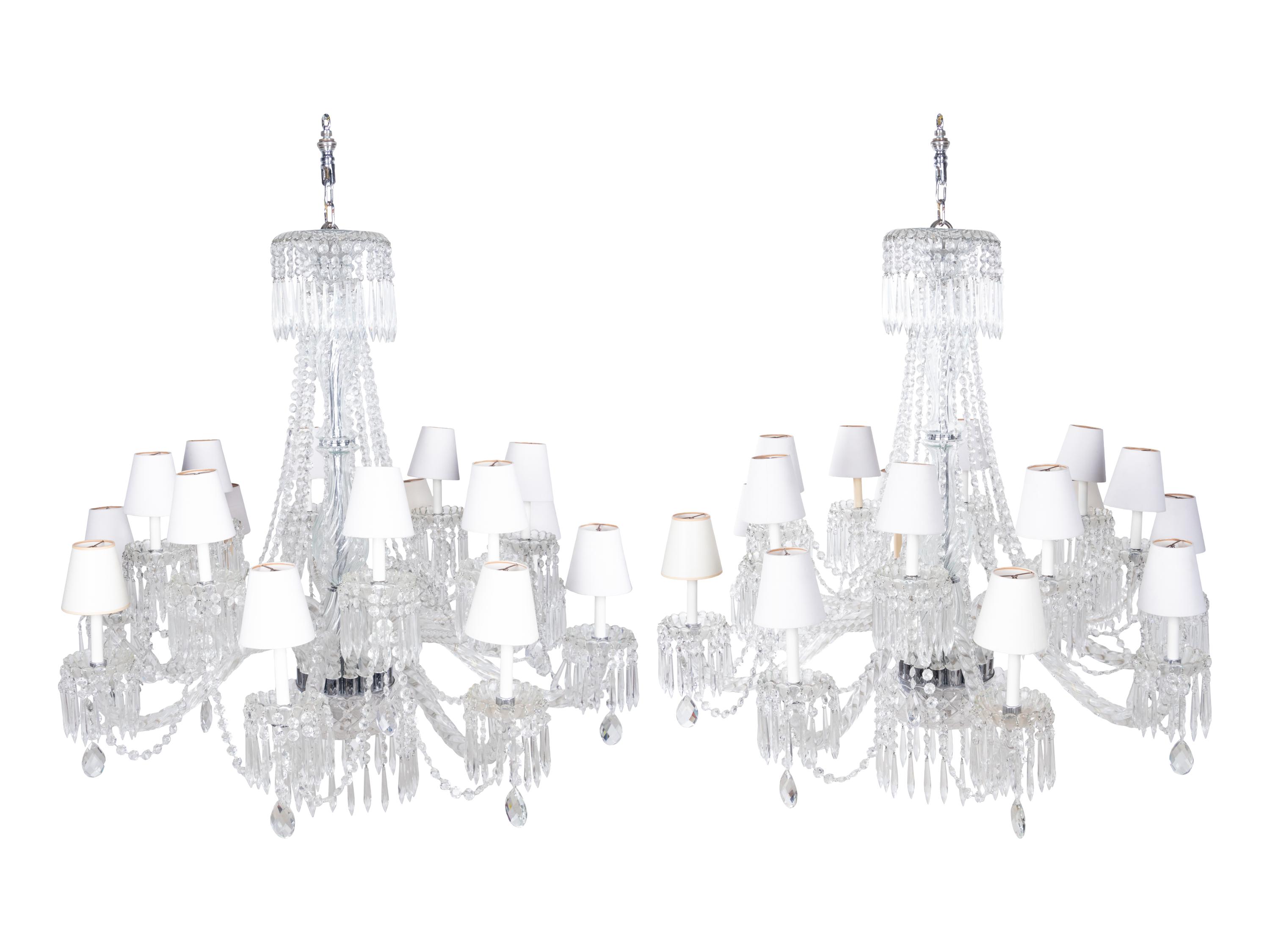 A Pair of Cut Glass Sixteen-Light Chandeliers
