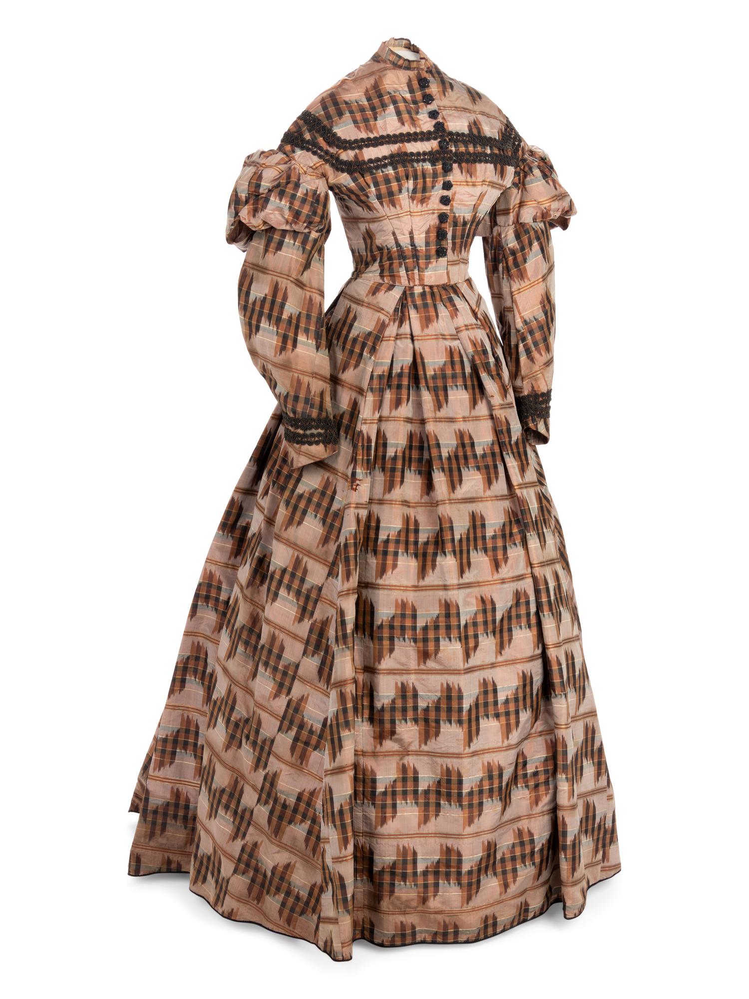 Silk Taffeta Dress with Ikat Print, 1860s