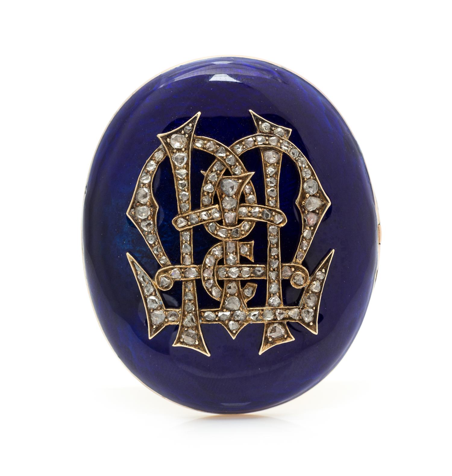 A Victorian Yellow Gold, Diamond and Enamel Monogram Brooch, 10.30 dwts.