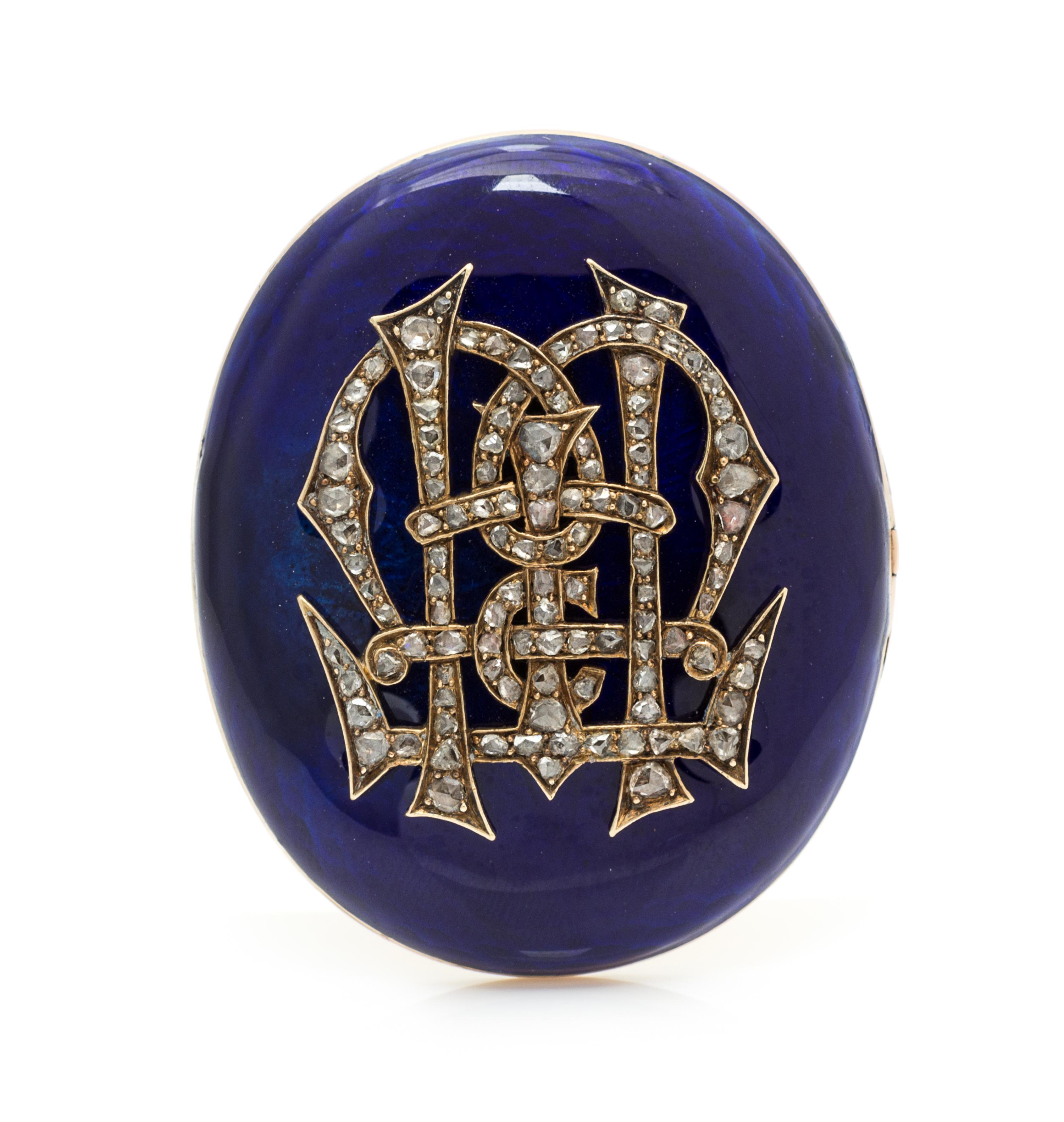 A Victorian Yellow Gold, Diamond and Enamel Monogram Brooch, 10.30 dwts.