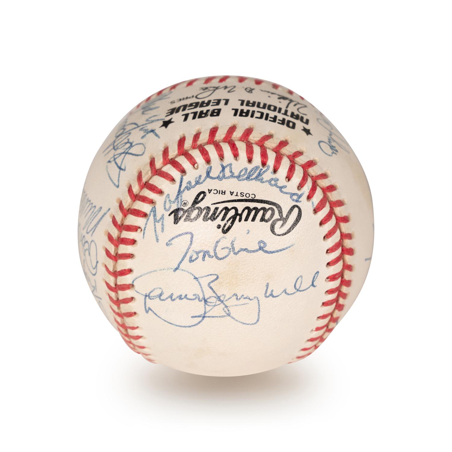 A 1992 Atlanta Braves National League Champions Team Signed Autograph Baseball With 17 Signatures (Beckett Authentication Services Letter BAS Certified),