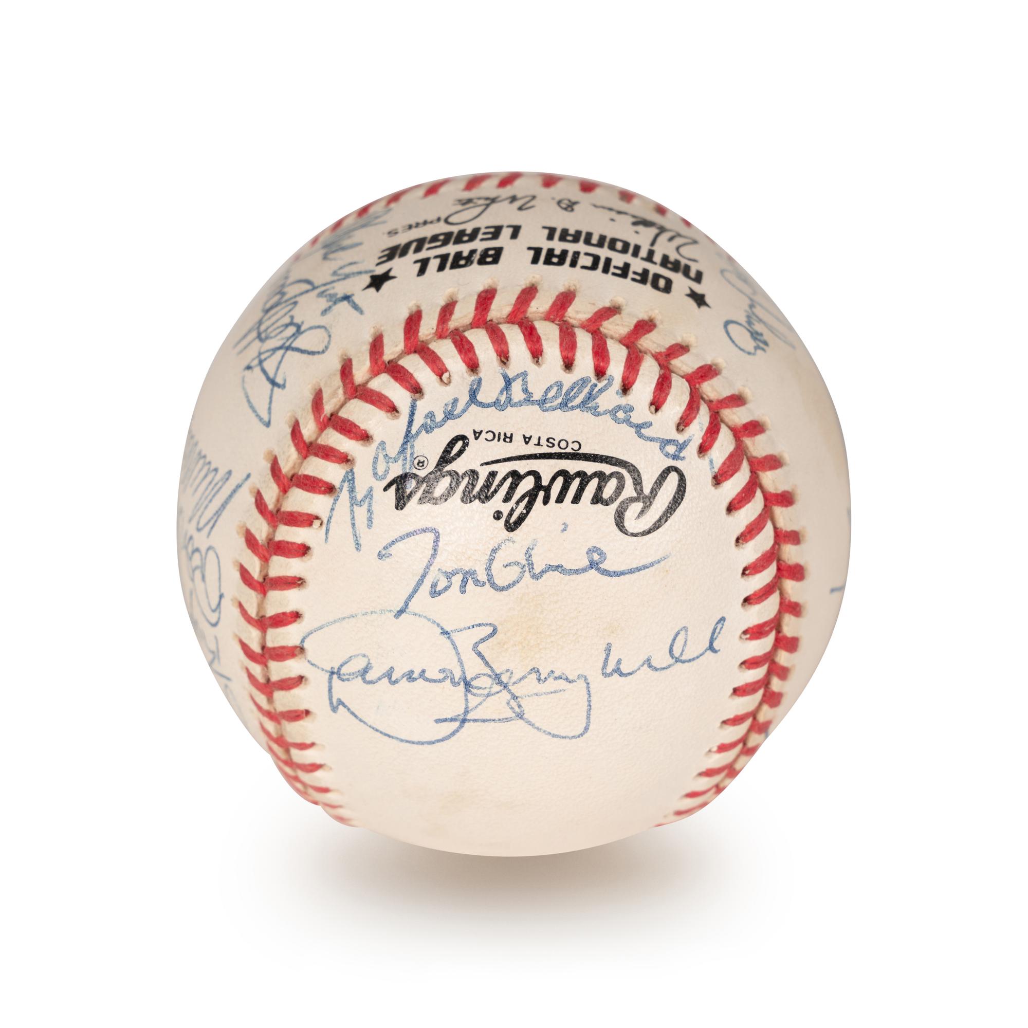 A 1992 Atlanta Braves National League Champions Team Signed Autograph Baseball With 17 Signatures (Beckett Authentication Services Letter BAS Certified),